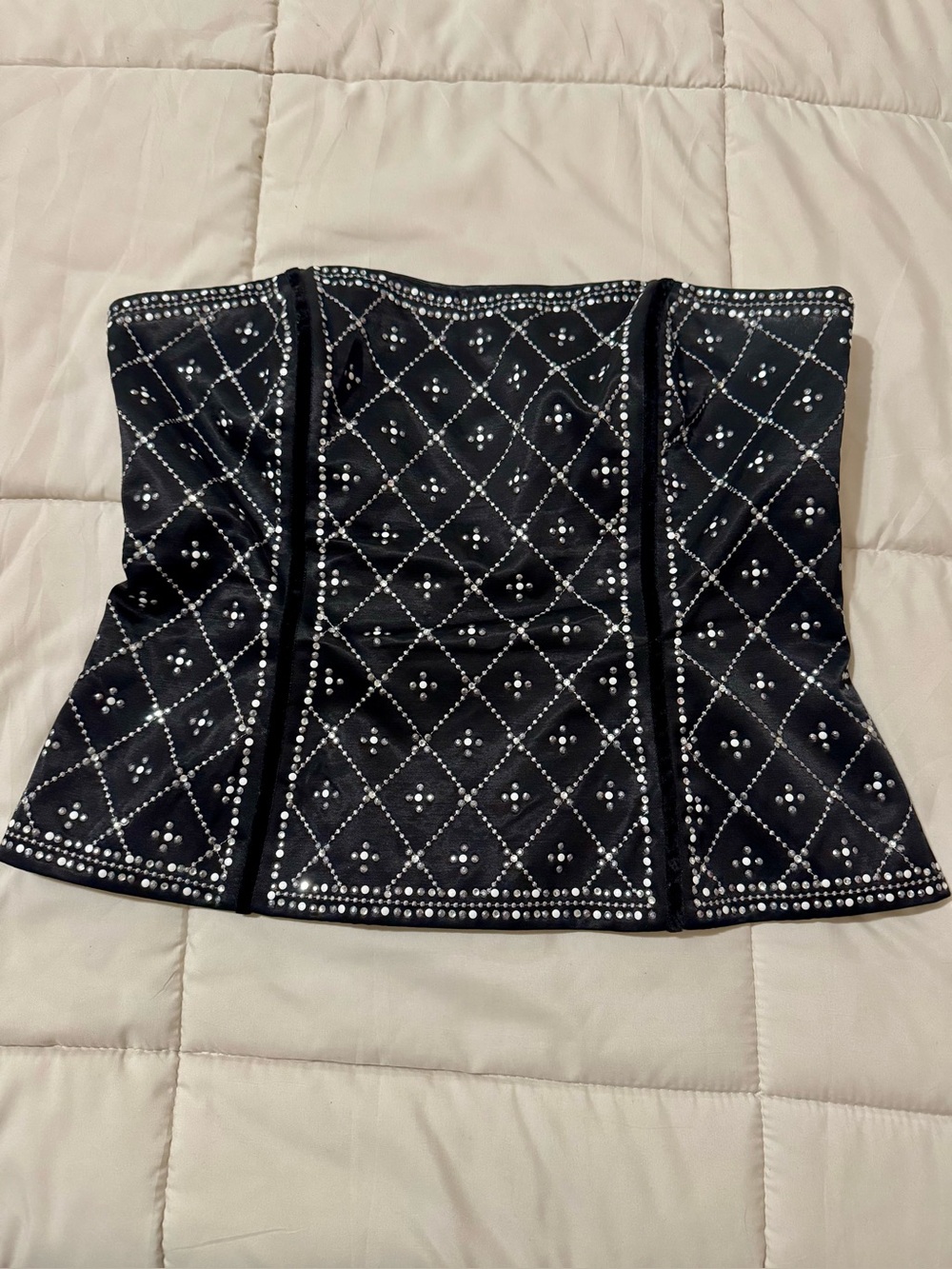 White House Black Market Black Studded Diamond-Quilted Corset Top